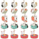SUNNYCLUE　30個5種　エナメル　猫　チャーム　合金　ネコ　ペンダント　本　チャーム　かわいい　ネコ　可愛い　招き猫　パーツ　勉強　ピアス　ねこ　スイミン　イヤリング　ネックレス　ねこ　ブレスレット　ネコ　キーホルダー　メタルパーツ　可愛い　ヴィンテージ　アンチック　エナメル　ペンダント　マカロン　チャームパーツ　アクセサリー　基礎パーツ　ジュエリー作り　レディース　デコキット　クラフト手芸　手作りハンドメイド　キット　DIY飾り物