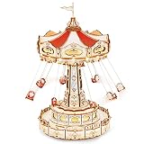 つくるんです® あんしん 日本語説明書付 3D ウッドパズル遊園地シリーズ (スウィングライド) ブランコ ぐるぐる アトラクション ミニチュア 光る 回る