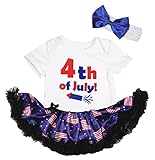 [キッズコーナー] アメリカの独立記念日 7月4日 4th of July Rocket ベビー服 ヘアバンド付き ワンピースドレス チュチュ (White/US Flags, 6-12 Months