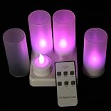 EuroFone 充電式LED茶キャンドルワックス無炎、ろうそくの光が点滅し、現実的なキャンドル、装飾、照明、クリスマス（4単位） (パープルリモコン)