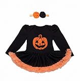 赤ちゃん ハロウィン衣装 チュチュスカート ロンパース 長袖 女の子 コスチューム ワンピース ヘアバンド付き カボチャ おしゃれ 0-2歳 (S, C)