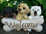 犬の置物 ウエルカムドッグ ボーン ３匹の子犬 N1645　いぬ イヌ 動物 オーナメント ガーデン オブジェ ガーデニング 庭 ディスプレィ リアル