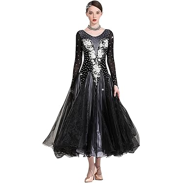 【美品 社交ダンス衣装】ワンピース ドレス ICHIOKU 黒 ブラック 長袖 社交ダンス 衣装 スタンダード トップス ワンピース ドレス 長袖