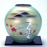 【九谷焼】 6号花瓶 白鷺(しろさぎ) 花瓶、花台、トムソン化粧箱入り。