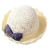 Ruideng 女の子は帽子弓王女の日帽子ビーチ帽子わら (White)