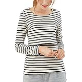 Spinas(スピナス) 授乳服 ボーダー トップス 長袖 カットソー シンプル 着回し力が高い 産後 用 産後用 授乳口 マタニティ クロスオープン 4カラー （グレー×ネイビー、M）