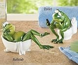 セットの2 Whimsical Frog in the Bathtub & Frog onトイレバスルームFigurines