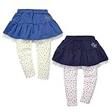 (ブルー/90cm)ベビー服 女の子 スカッツ スカート スパッツ ボトム 重ね着風 小花柄 チュールレース 刺繍 ウエストゴム 女児 ベビー