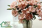 Coobl人工シルクフラワーペイントスタイルLilyフラワーウェディングブーケ花嫁Holding Garlands Vine Plant花嫁DIY花アートホーム装飾（6pcs） ピンク A