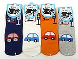 【くるま】ベビーソックス4足組 子供靴下 すべり止めゴム付 9〜15cm のりもの柄 自動車