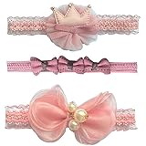ベビー ヘアバンド 髪飾り ヘアアクセサリー ベビー カチューシャ 花柄 フォーマル セレモニー 出産祝い 可愛い ３点セット (Aピンク)