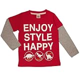 ボーイズ|キッズ|トップス長袖[OVER RAPS]英字|ロゴＴ|重ね着風|レイヤード|長袖Tシャツ|ロンT|男の子|男児|子供用 100cm レッド