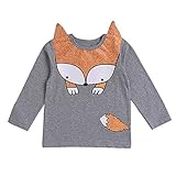 Tovadoo 子供服 ベビー服 男女共用 トップス グレー 長袖 秋冬 ギツネ柄 動物柄 部屋着 保育園 旅行
