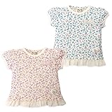 (サックス/95cm) ベビー服 女の子 Tシャツ 半袖 UZULAND 小花柄 シフォンフリル リボン装飾 ワッペン 女児 ベビー