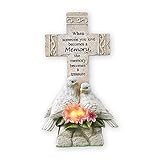 Memorial Cross Garden Statue with Doves and Solar Powered Flower