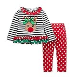 (プタス)Putars ベビー服 子供服 上下セット ブラウス 女の子 長袖 クリスマス トナカイ柄 ストライプ柄 可愛い 秋 冬 スポーツ 運動会 旅行 記念日 プレゼント 12ヶ月-4歳