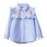 幼児の子供の ストライプ刺繍 フラワーシャツOVERMALブラウス ファッション (3T, 青い色)