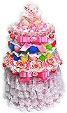 白いレース、お花等をふんだんに飾したカラフルで豪華な2段おむつケーキ/123ボックスタイプ (ピンク)【ノーブランド品】