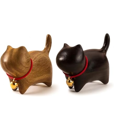 Amazon.co.jp: 【神話広場】 猫 ネコ 置物 オブジェ 檀木 木製 縁起物