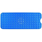 INVIN Extra Long PVC滑り止めバスマットwith Suctionグリップとドレイン穴39 " x 16 " L x Wブルー