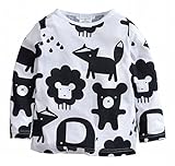 Plus Nao(プラスナオ) 子供用 Tシャツ 長袖 カットソー トップス プリントTシャツ ラウンドネック 肩スナップボタン プチプラ アニマル柄 - 5T