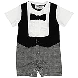 メンズクラブミニ【MEN'SCLUBMINI】ネクタイ付シャツとパンツが一体になったお出かけロンパース80cm:90cm:95cm (90cm, グレー×ストライプ)