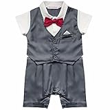 （イーエフイー）EFE ベビー服　紳士風　ネクタイ　半袖　結婚式　記念撮影　お祝い　コットン製　ブラック　グレー　80/90/95 ダックグレー 90