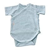 yuga☆ストライプ前あきボディ半袖 ターコイズ 70cm オーガニックコットン100% ベビー 服 男の子 女の子 兼用 出産祝い ロンパース プレゼント 綿100%