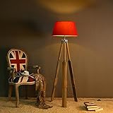 AMOS ヨーロッパスタイルのレトロな固体木製のファブリックフロアランプリビングルームのベッドルーム創造的なベッドサイドLEDの目の保護垂直ランプ ( 色 : 赤 )