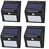 ソーラー センサーライト 20LED素子 光センサーと人感センサー機能搭載 リチウム電池内蔵 IP65防水 ブラック (4点セット)