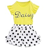 ドット柄 半袖 カジュアル セットアップ 女の子 ガールズ 80㎝ 90㎝ 黄色 白色 ショートパンツ 水玉 夏服 (90㎝, イエロー)
