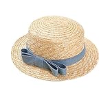 ベビーガールハットサマービーチサンハット麦わら帽子3-8歳、カウボーイブルーの弓