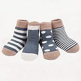 Grandmart　ベビーソックス　新生児　赤ちゃん靴下　コットン　可愛い　柔らかい　通気性良い　子供フットカバー　出産祝い　0-3歳に適用　4足セット (M(1-12月))