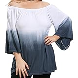 ieasonレディースプラスサイズオフショルダーグラデーションdip-dyeプルオーバートリミングシャツトップスブラウス 2XL ブラック