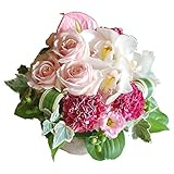 パラボッセ ギフト に バラ3本が入っているフラワーアレンジメント おまかせSサイズ ピンク系 短冊のし付 19cmx19cmx15cm flower arrangements pink