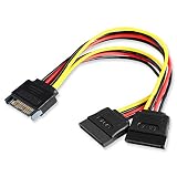 Duttek SATA電源Y字型スプリッタケーブルSATA 15ピン電源スプリッタケーブルアダプタ15ピンオスデュアルメス電源Y型ケーブル20cm