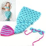 Holltt ベビー用着ぐるみ　コスチューム 寝相アート 手編み感　新生児 赤ちゃん　ヘアバンド付き　出産祝い　可愛い (人魚)