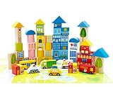 ZUINIUBIクリスマスギフト – 62pcs木製ブロックセットKid建物ブロック教育Construction Buildingセット