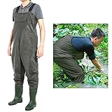 水場作業最高 防水・釣り用の水産ウエア 作業ウェーダー 防水サロペット/合羽 長靴含め 4サイズ PVC製