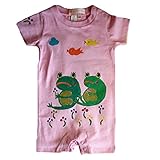 四葉 カエル ロンパース 名入れ 出産祝い 手描き (70, ピンク)