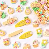 TANOKOX デコパーツ ヘアピン セット キャラクター スイーツ 動物 ヘア アクセサリー パーツ ハンドメイド 手芸 子供 女の子 メイキングトイ ヘアクリップ付き （イエロー）