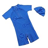 「楽々セレクトショップ」2018新品　ベビー水着　男の子　短袖　キャップ付き　セパレート　 男児 日焼け防止 超可愛い　伸縮性　85～135cm　お誕生日プレゼント 出産お祝い 幼稚園用　 (L(10