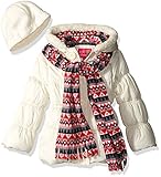 Pink Platinum Little Girls' Toddler Puffer Jacket with Striped Lining and Accessories Cream 4T [並行輸入