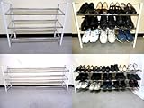 【S-6851WH】靴の量や 玄関 の広さに合わせて 伸縮 させて使える、便利な 伸縮自在 の★ 省スペース スライド式シューズラック 棚３段タイプ 【 ホワイト 】 ★幅67.5～128×奥行21×高さ52cm 【紳士靴の収納目安9足～1