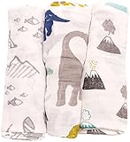 Little Unicorn Cotton Muslin Swaddle Blankets (set Of 3) - Dino Friends Blue Green Navy [並行輸入品]