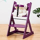 【人気ベビーチェア 笑顔のマジカルチェアー＋専用クッション (お得2点セット)】 木製椅子 安心強度の三角形ベース 高さ調節可能 ふかふかクッションセット (チェア：パープル色 クッション：小水玉レッ