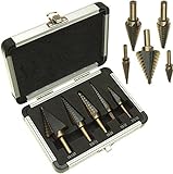 Cenda ステップドリル　1/4インチ六角シャンク用　チタンコーティング　スチール製　取付簡単　ドリルビット　5本セット 穴あけ 収納ケース付