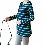 (ティアナ23)Tianna23 マタニティ 授乳口付 長袖 カットソー ボーダー柄 グリーンXネイビー M