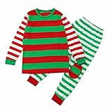 家庭セット服　Karchi　家庭セット　女性　男　家族　マッチング　クリスマス　　パジャマセット　　ストライプ　ブラウス+パンツ   (110, 赤＋グリーン)