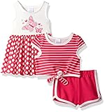 Youngland Baby Girls' 3 Pc Set Dress Pop-Over Top Knit Short Pink/White 18M [並行輸入品]